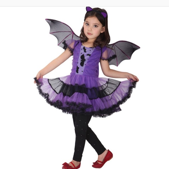 Purple Bat Girl Dress Cat Witch Halloween Costumes - Picture 4 of 8